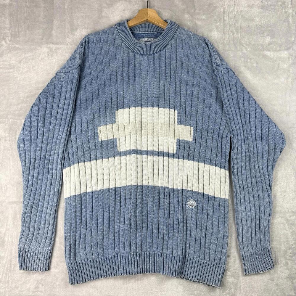 Vintage Blue Willi’s Nautical Rib Knit Sweater Sailboat Denim Size XXL Heritage